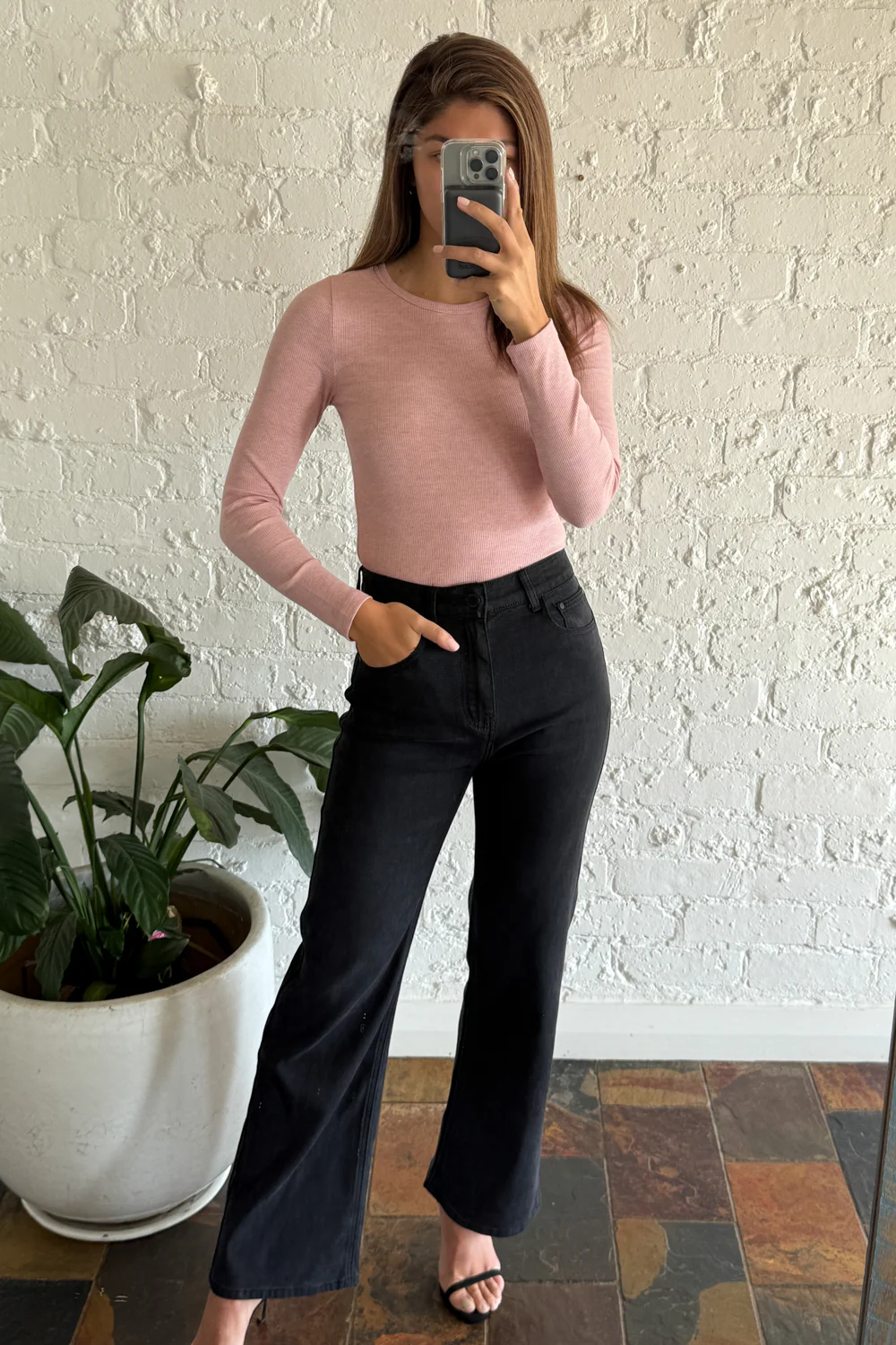 Classic Long Sleeve Rib Tee - Pink Marle - Image 7