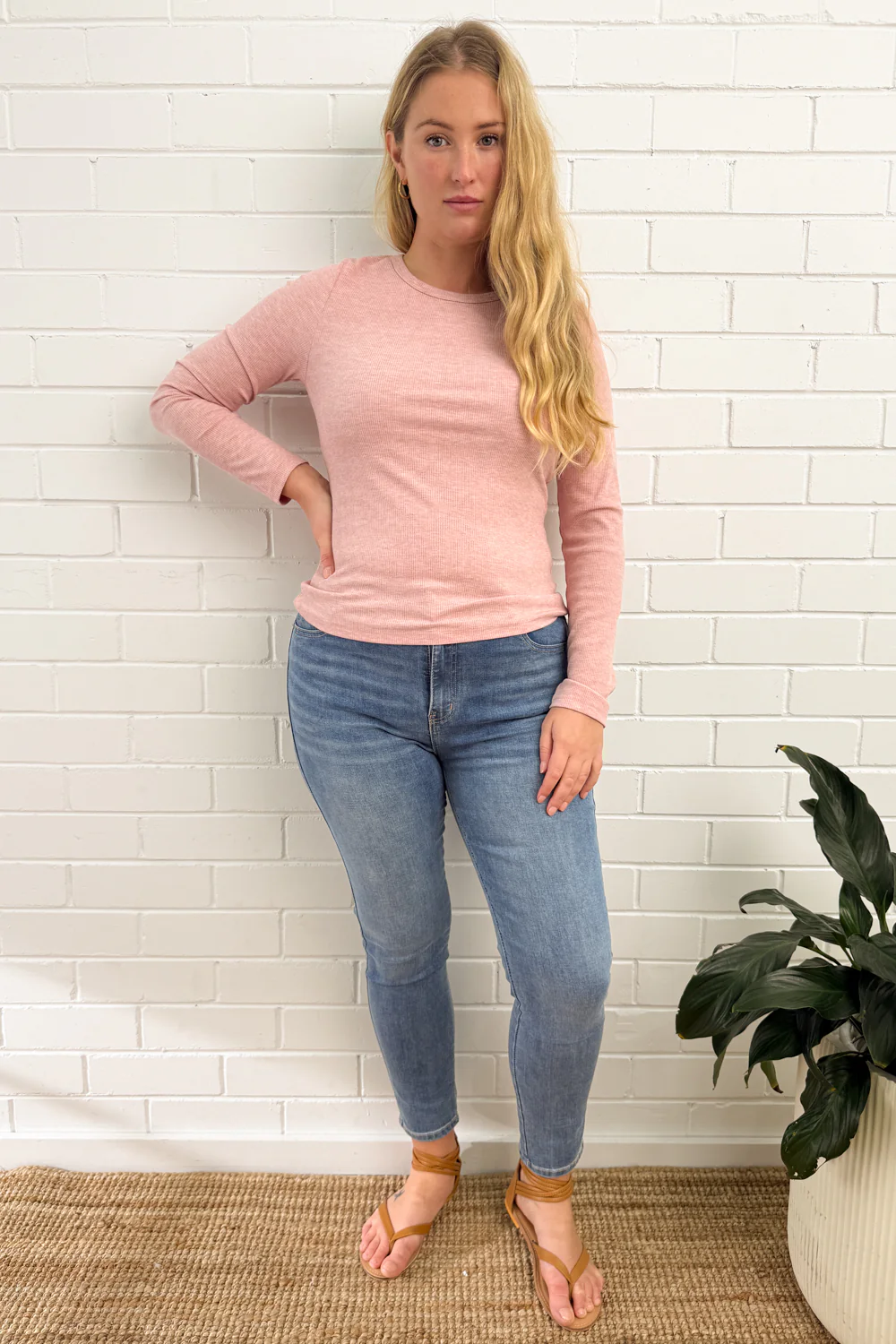 Classic Long Sleeve Rib Tee - Pink Marle - Image 8