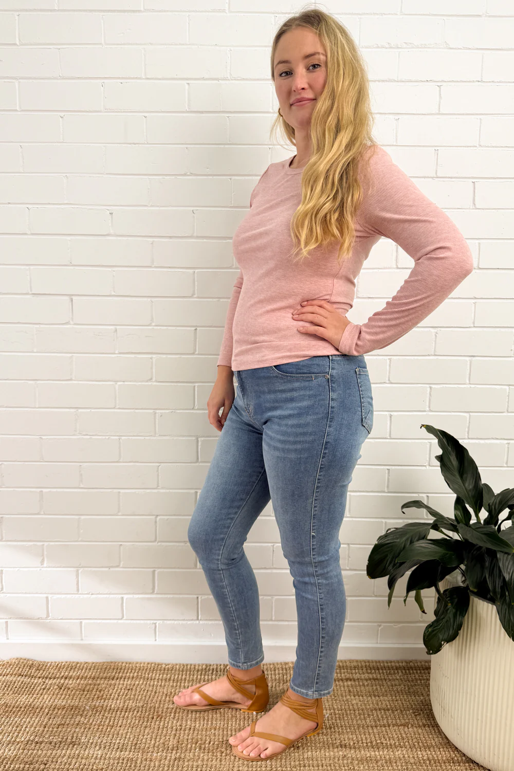 Classic Long Sleeve Rib Tee - Pink Marle - Image 9