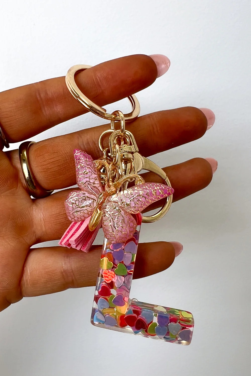 Confetti Initial Keyring - Pink Multi - Image 4
