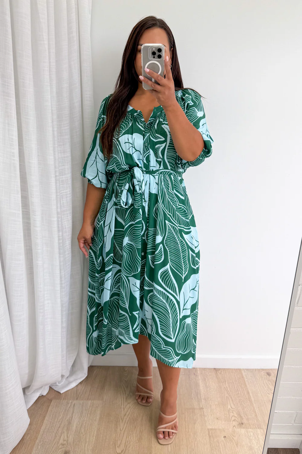 Connie Dress - Green Blue Palm - Image 10