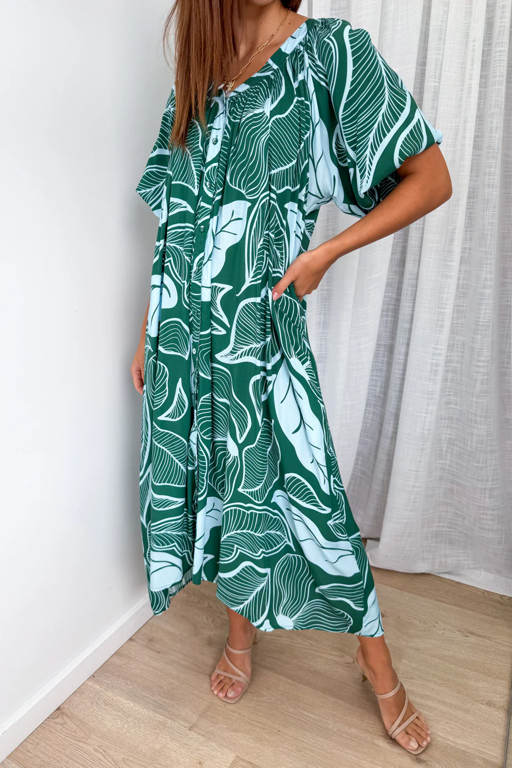 Connie Dress - Green Blue Palm - Image 2