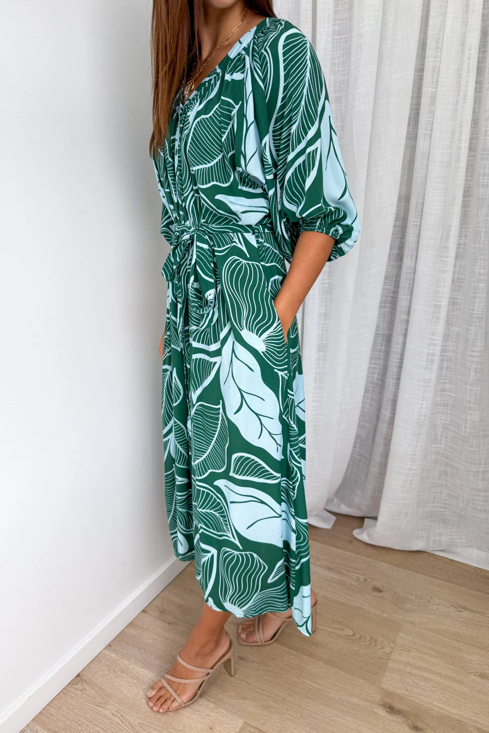 Connie Dress - Green Blue Palm - Image 3