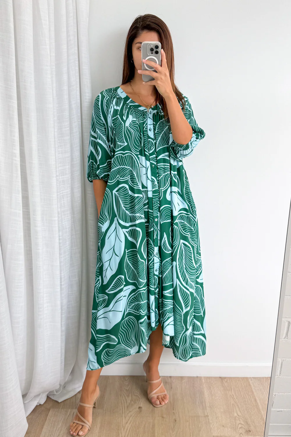 Connie Dress - Green Blue Palm - Image 6