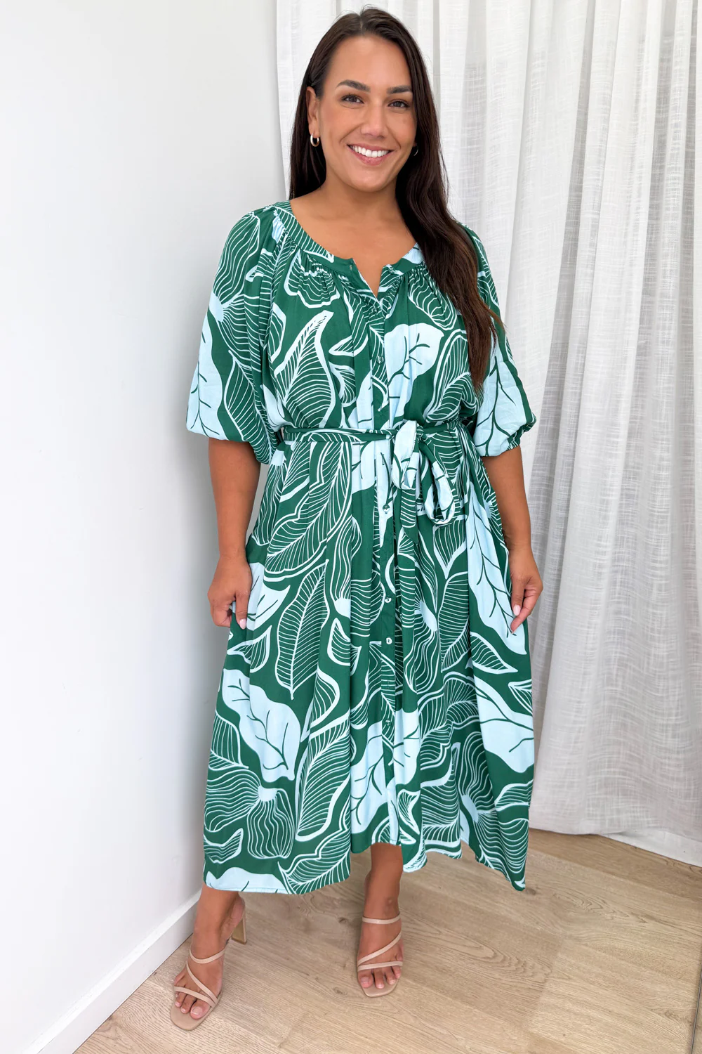 Connie Dress - Green Blue Palm - Image 7