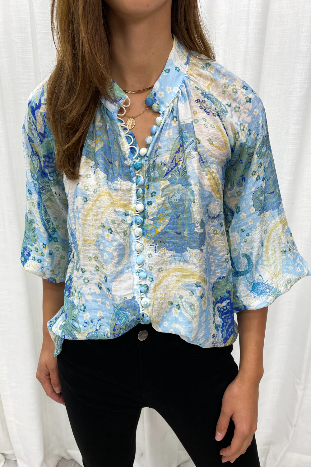 Crinkle Estelle Blouse - Black Geometric - Image 17
