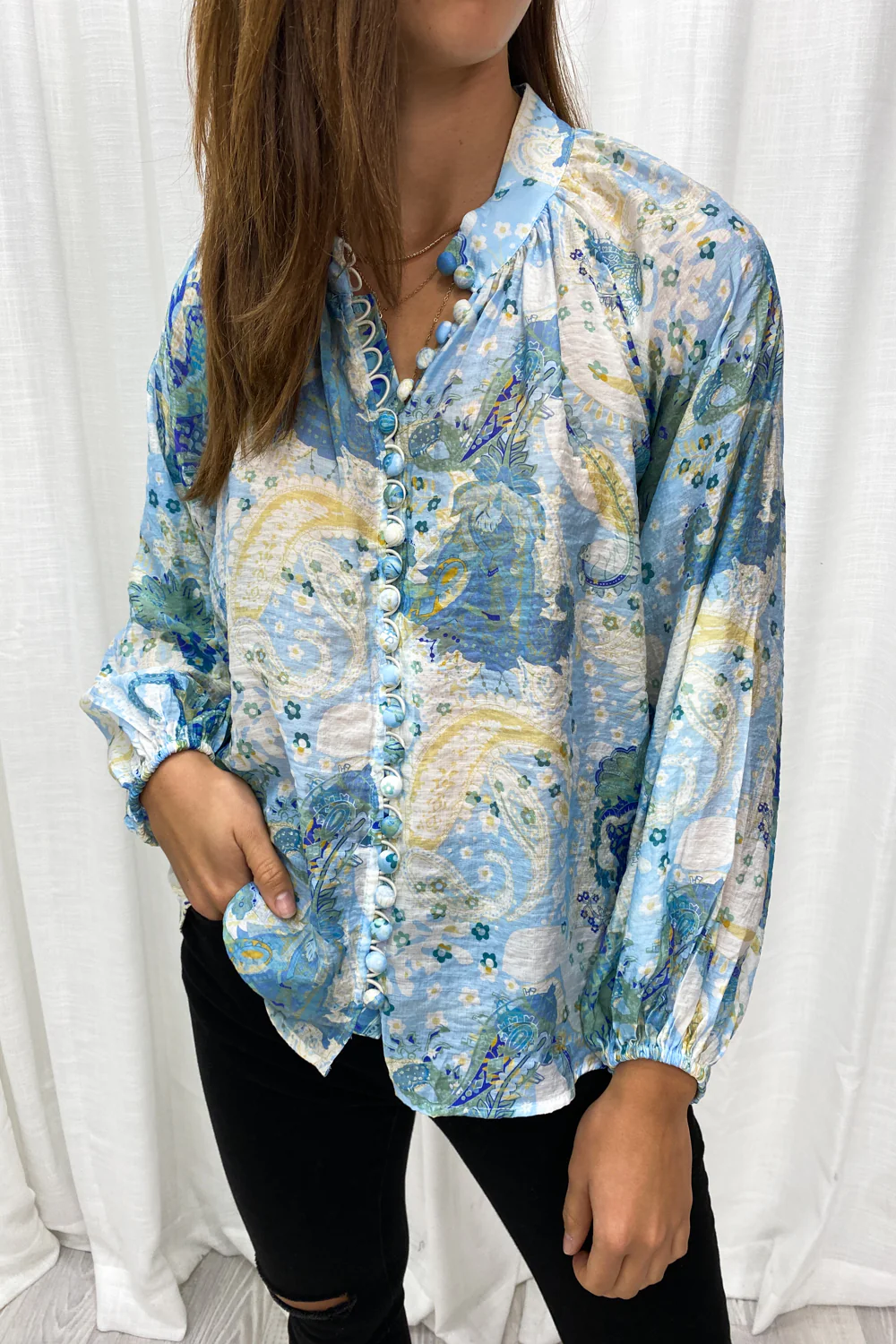 Crinkle Estelle Blouse - Black Geometric - Image 18