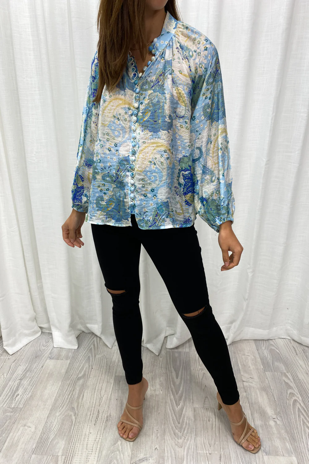 Crinkle Estelle Blouse - Black Geometric - Image 19