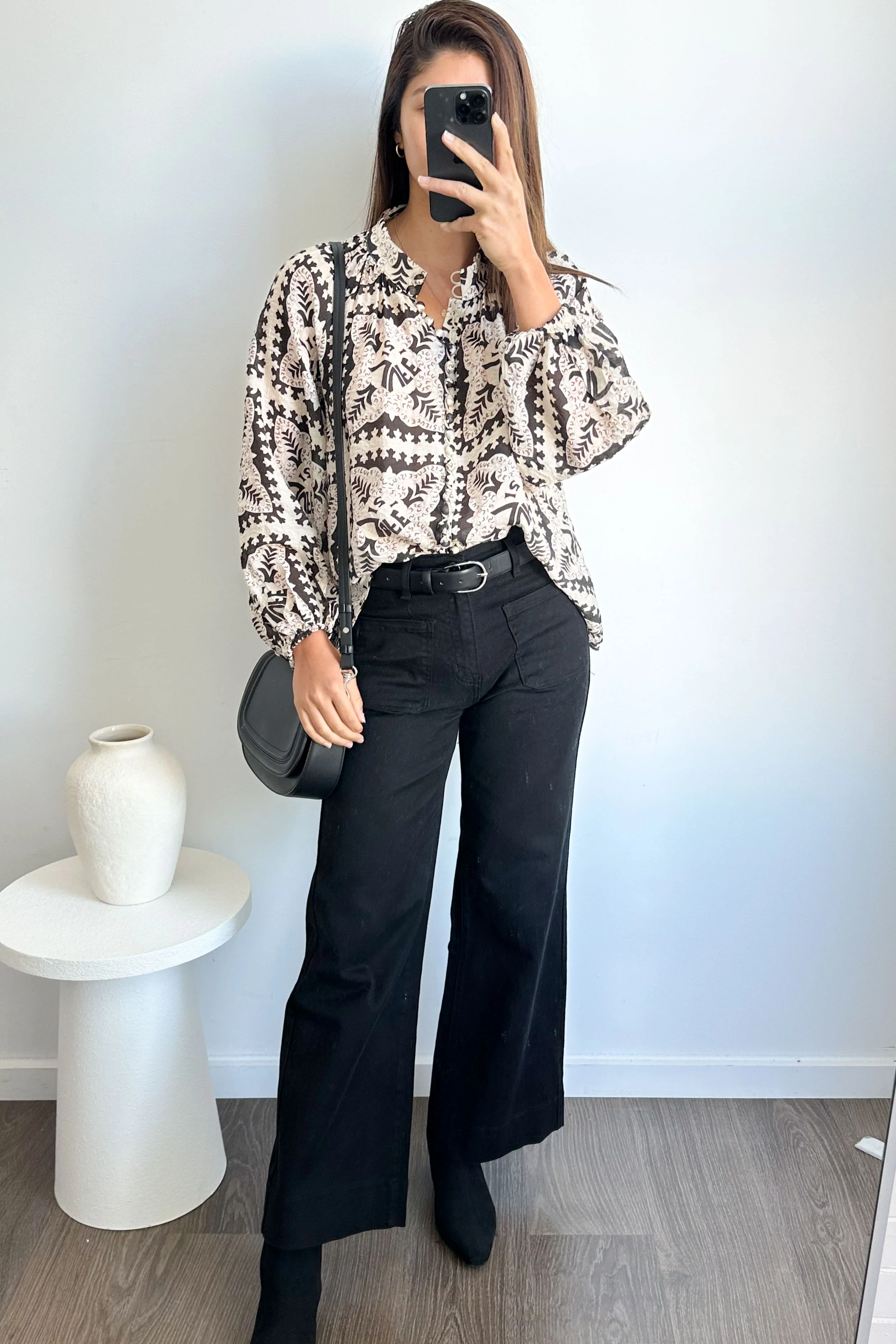 Crinkle Estelle Blouse - Black Geometric - Image 2