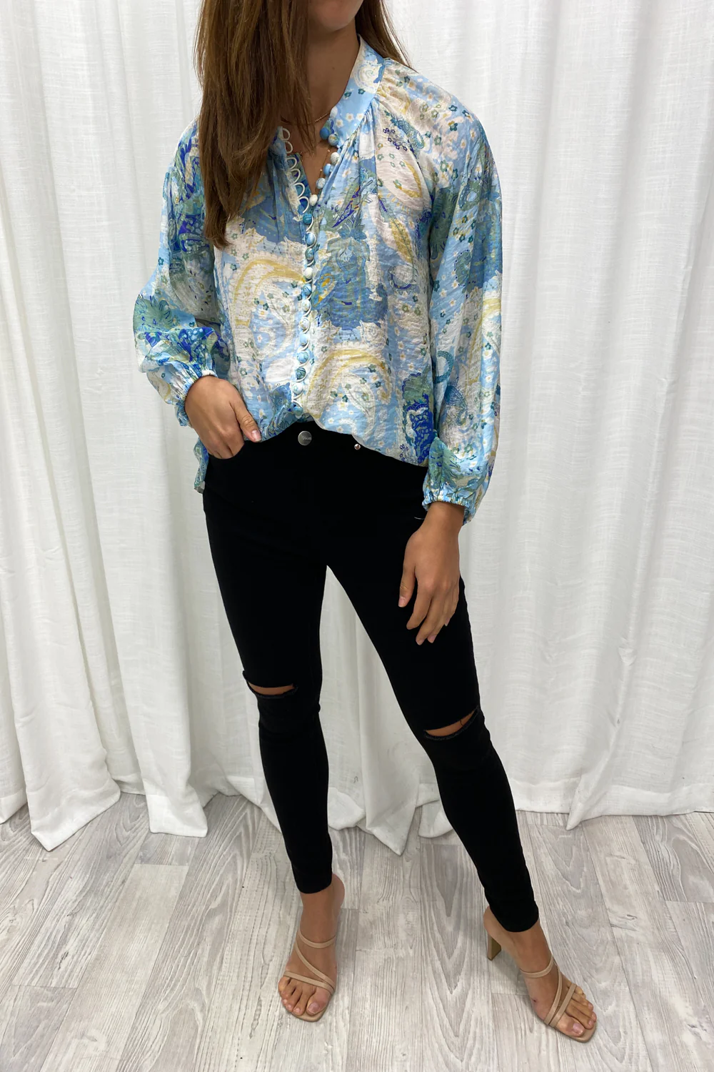Crinkle Estelle Blouse - Black Geometric - Image 20