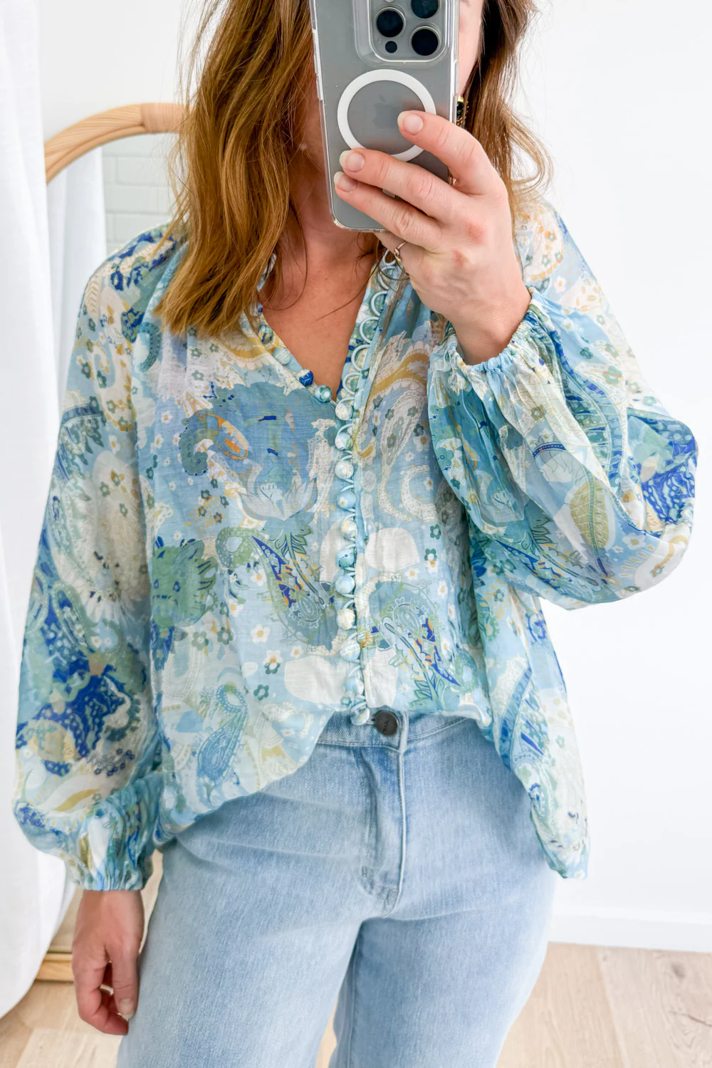 Crinkle Estelle Blouse - Black Geometric - Image 24