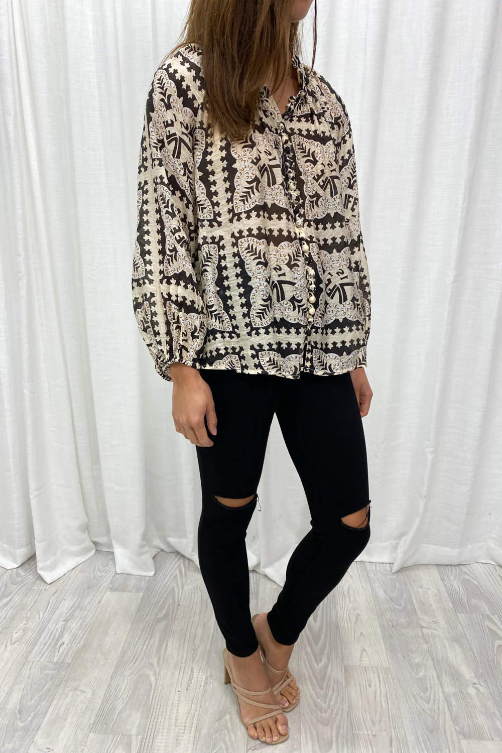 Crinkle Estelle Blouse - Black Geometric - Image 6