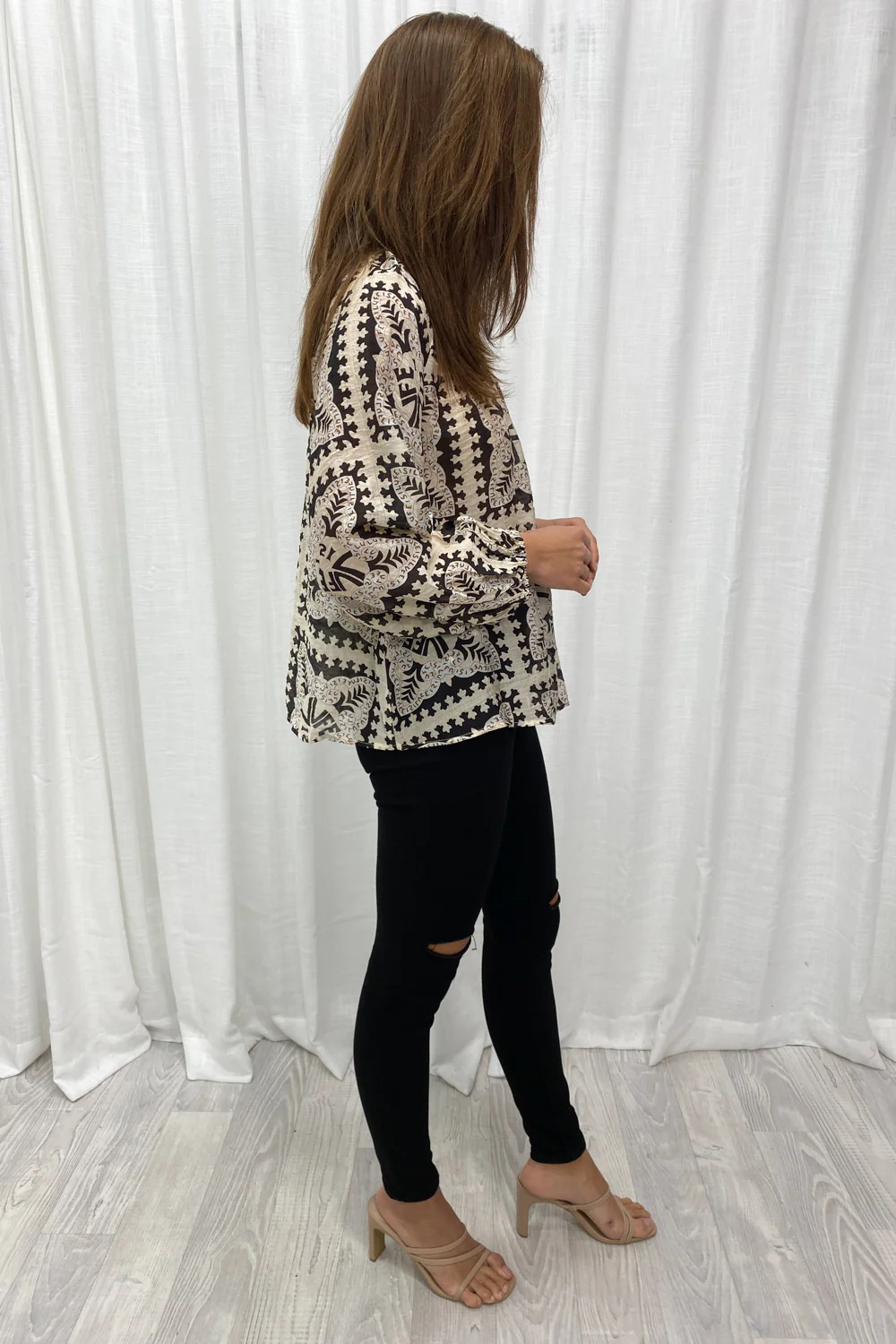 Crinkle Estelle Blouse - Black Geometric - Image 8