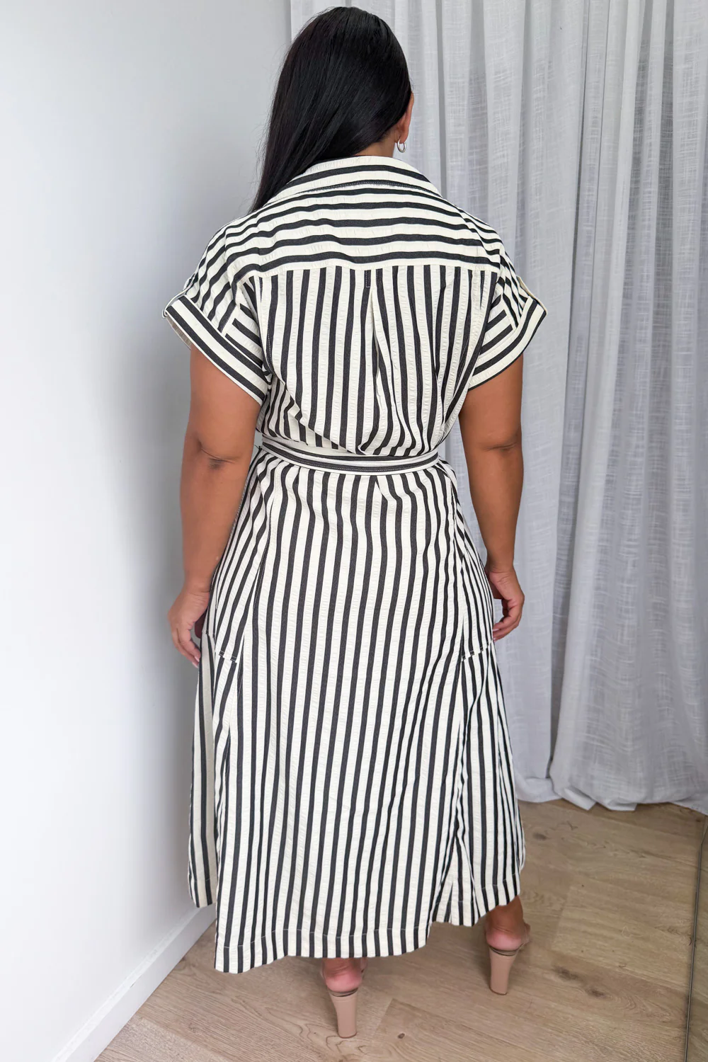 Daire Dress - Cream Black Stripe - Image 10