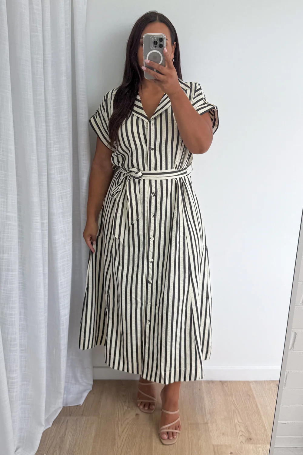 Daire Dress - Cream Black Stripe - Image 11