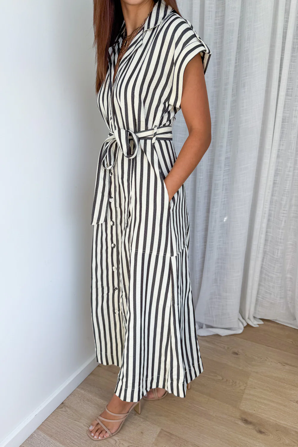 Daire Dress - Cream Black Stripe - Image 2