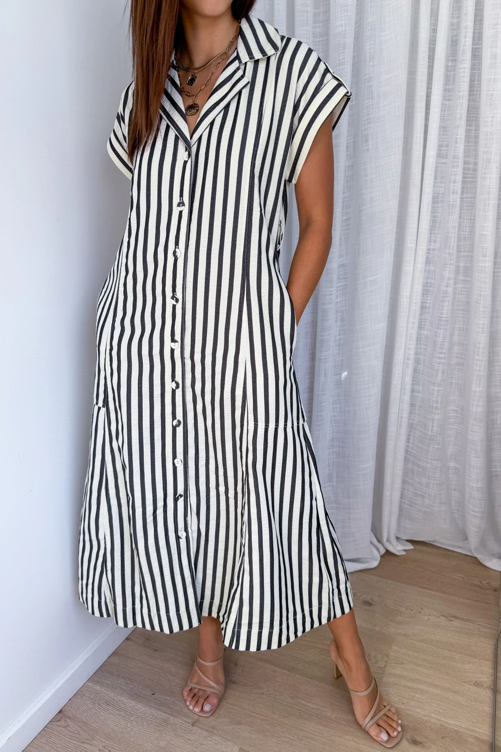 Daire Dress - Cream Black Stripe - Image 3