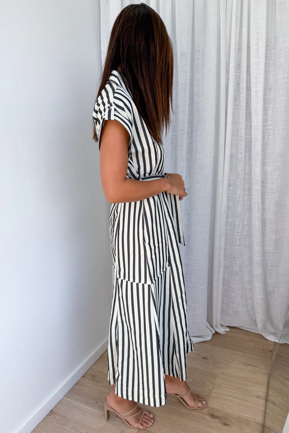 Daire Dress - Cream Black Stripe - Image 4