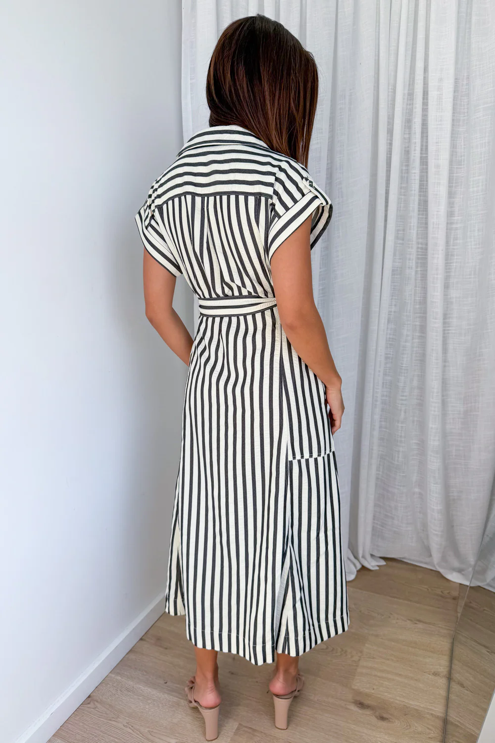 Daire Dress - Cream Black Stripe - Image 5