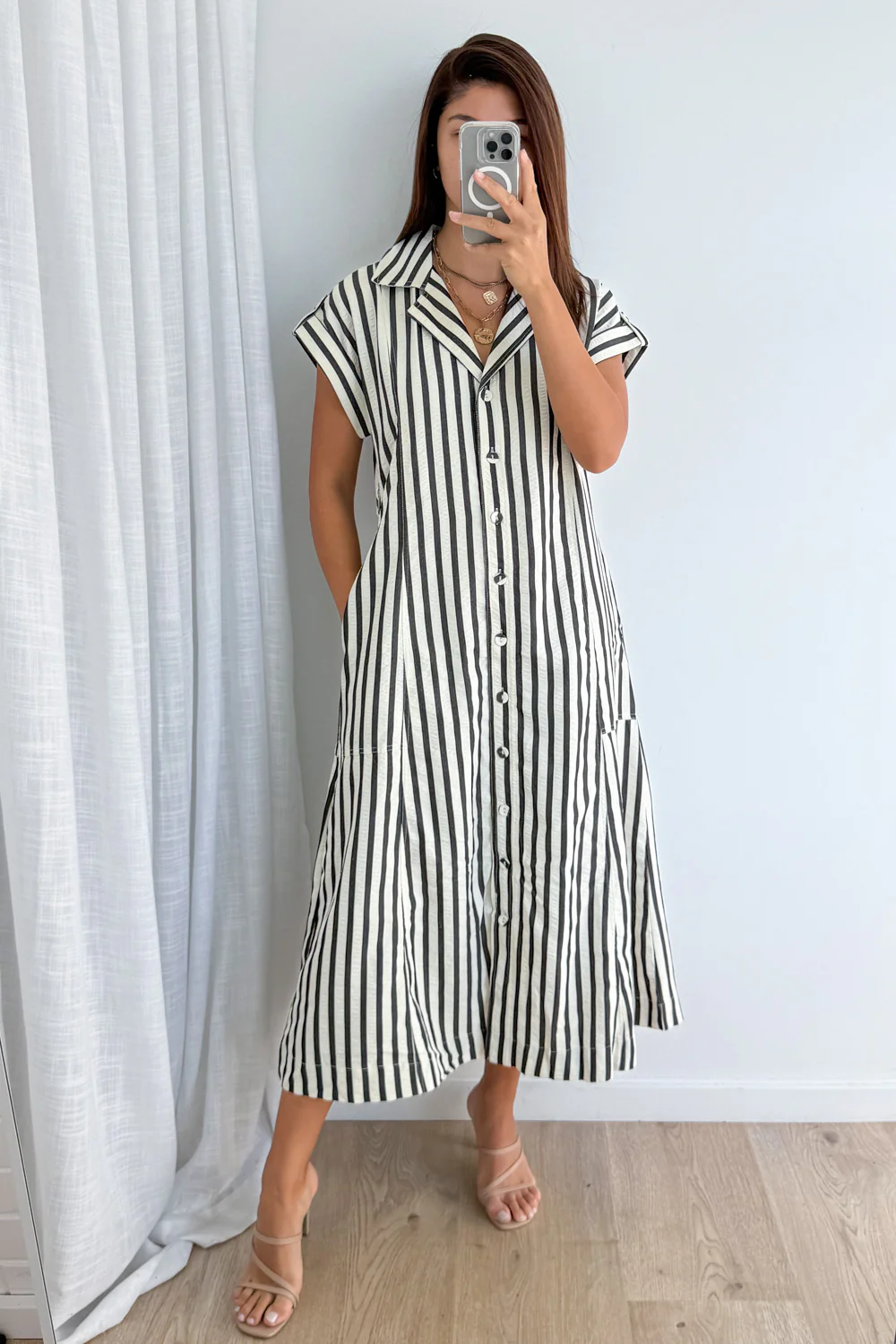 Daire Dress - Cream Black Stripe - Image 6