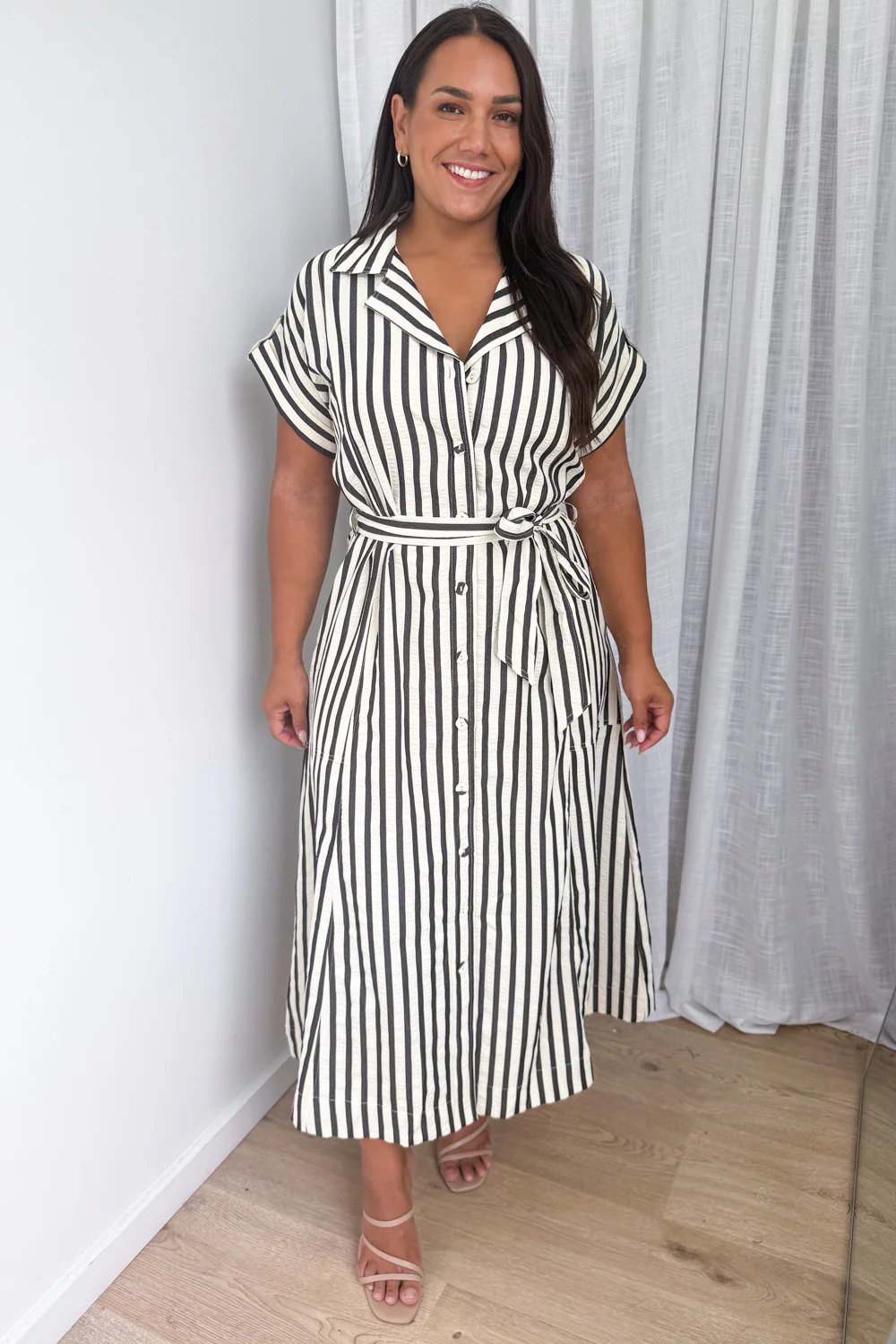 Daire Dress - Cream Black Stripe - Image 8