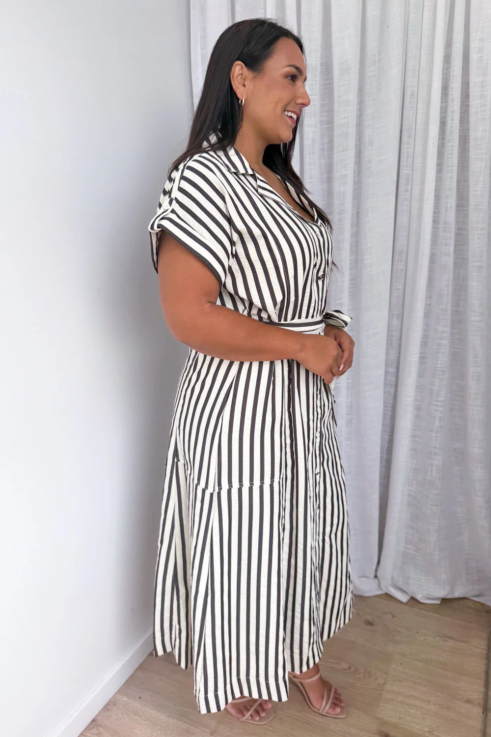 Daire Dress - Cream Black Stripe - Image 9