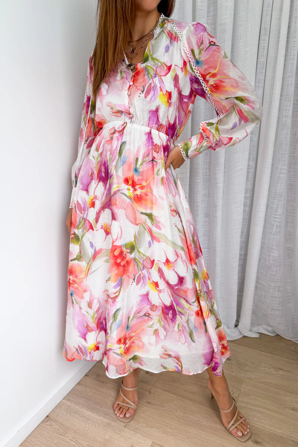 Delilah Dress - Peach Purple Floral - Image 2