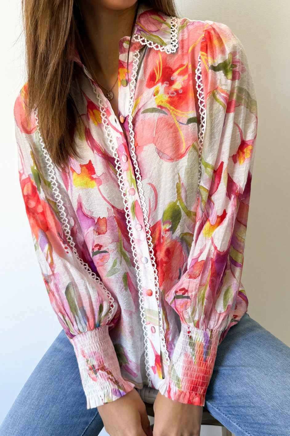Delilah Shirt - Peach Purple Floral - Image 10