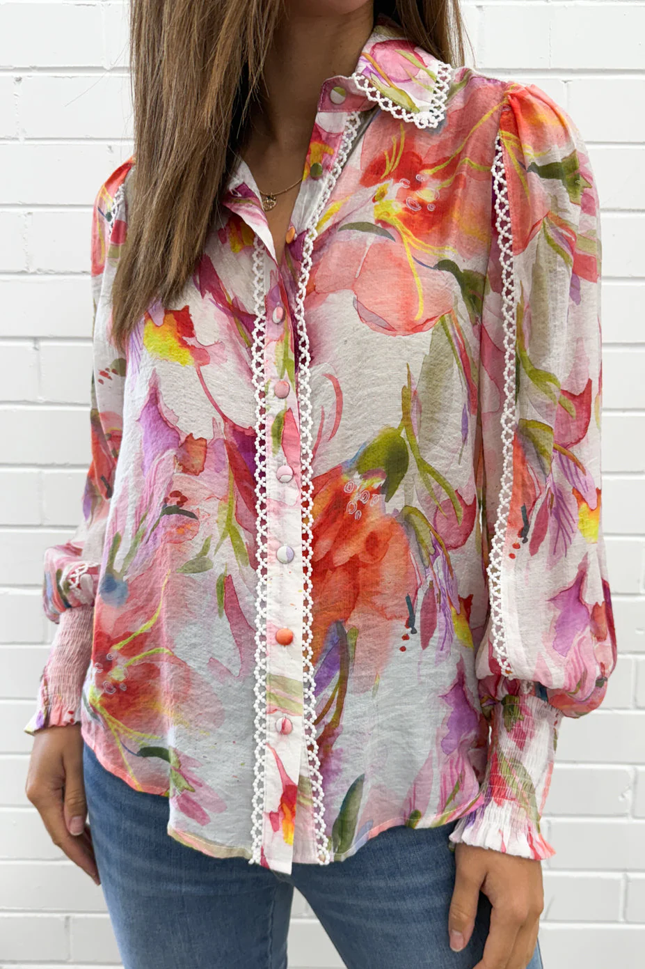 Delilah Shirt - Peach Purple Floral - Image 11