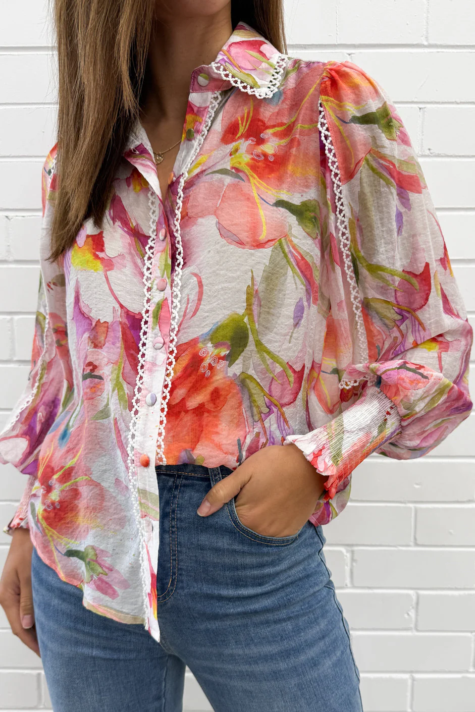 Delilah Shirt - Peach Purple Floral - Image 13