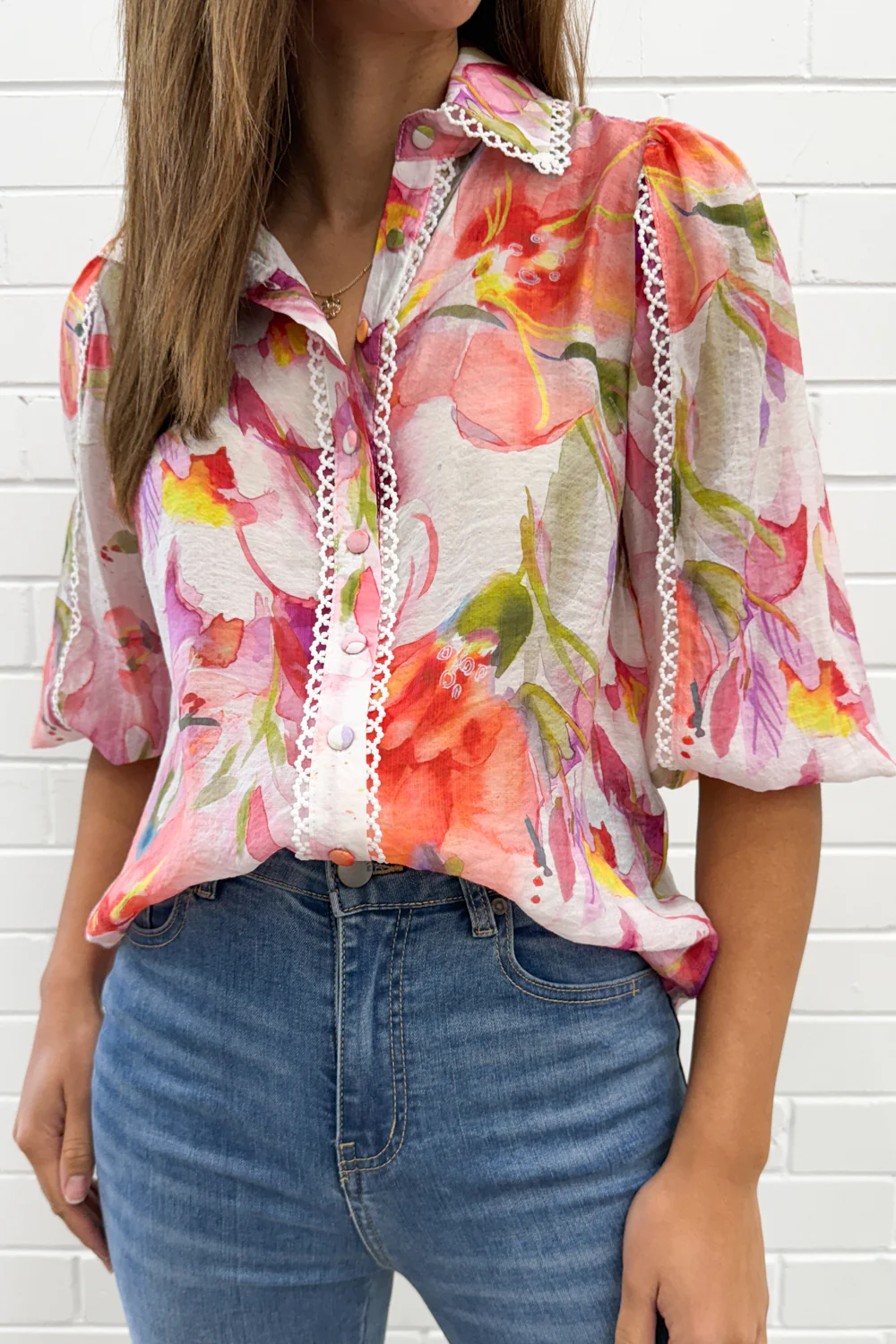 Delilah Shirt - Peach Purple Floral - Image 14
