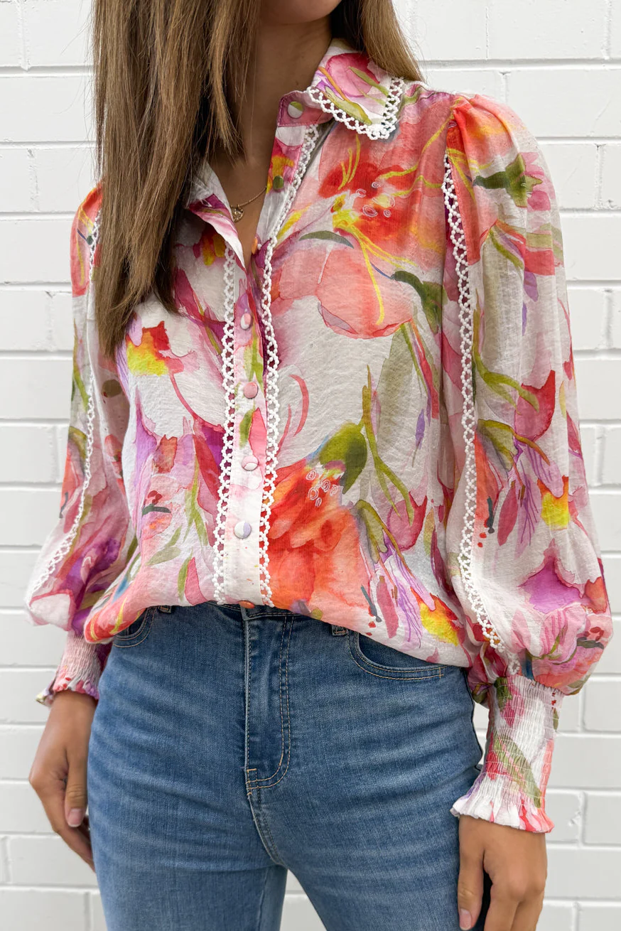 Delilah Shirt - Peach Purple Floral - Image 15