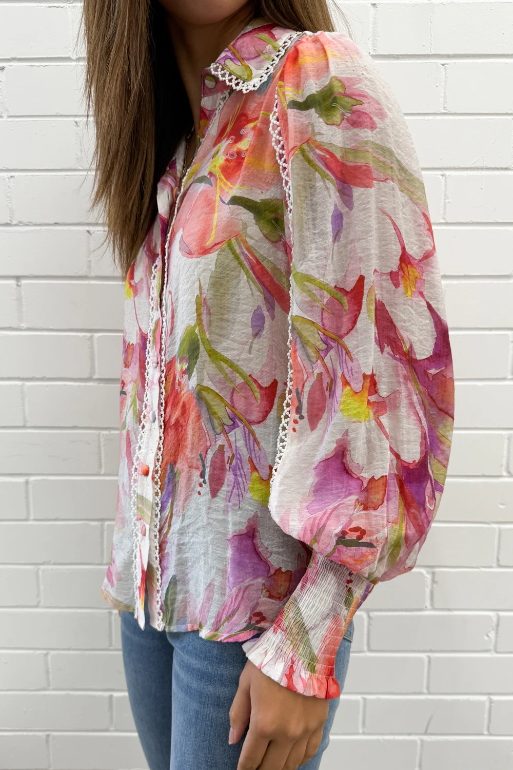 Delilah Shirt - Peach Purple Floral - Image 16