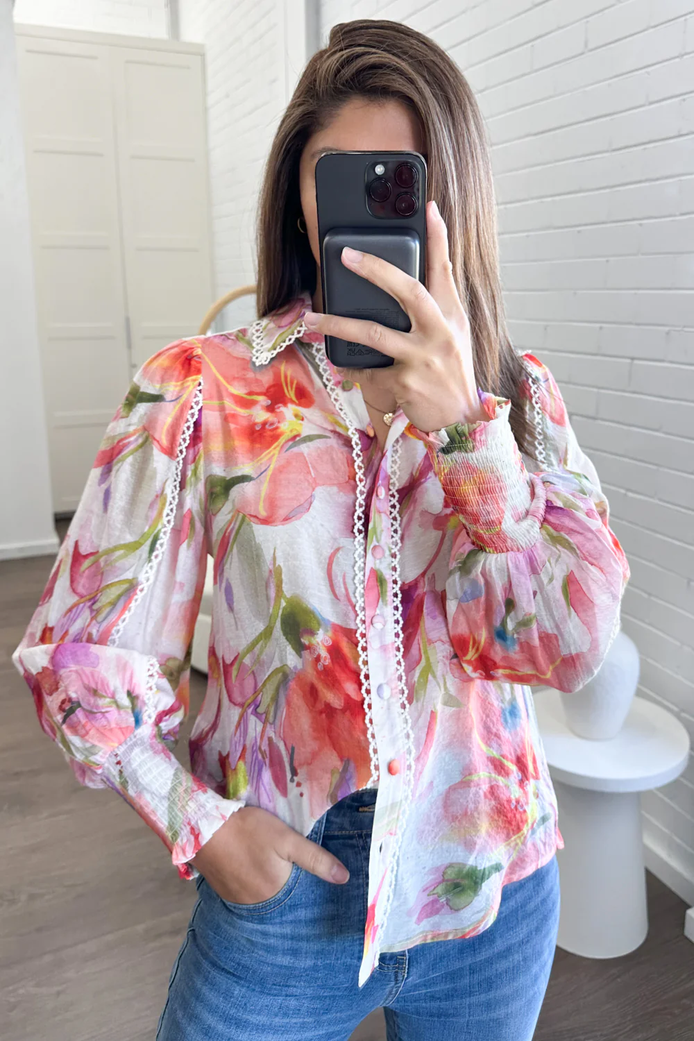 Delilah Shirt - Peach Purple Floral - Image 19