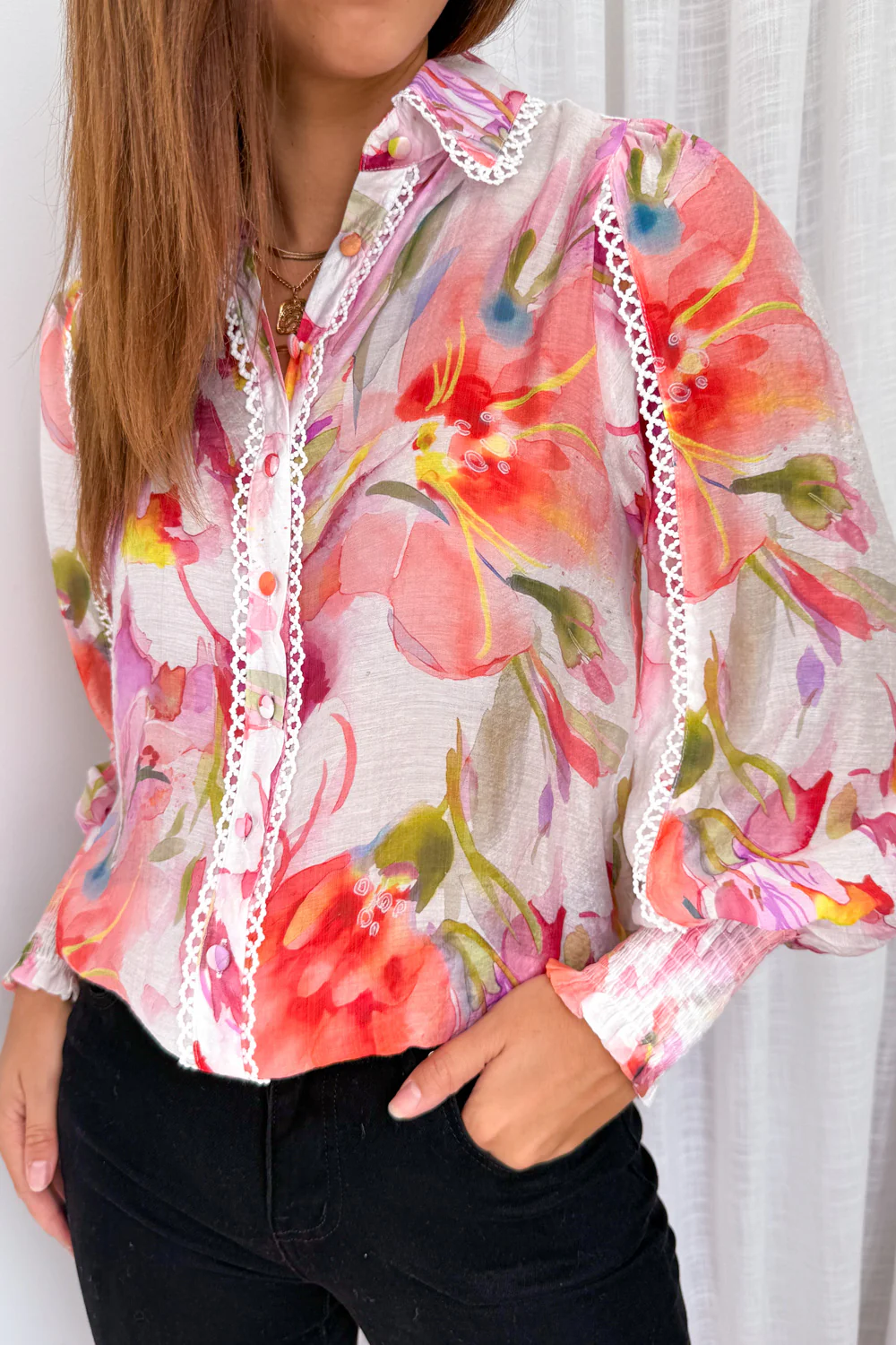 Delilah Shirt - Peach Purple Floral - Image 2