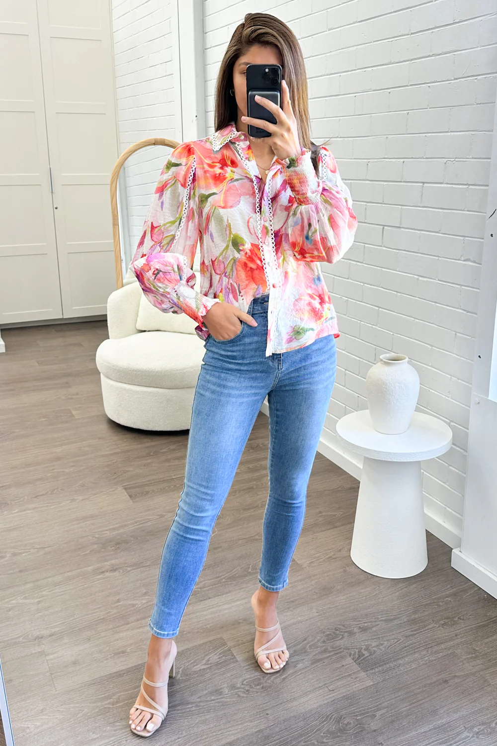 Delilah Shirt - Peach Purple Floral - Image 20