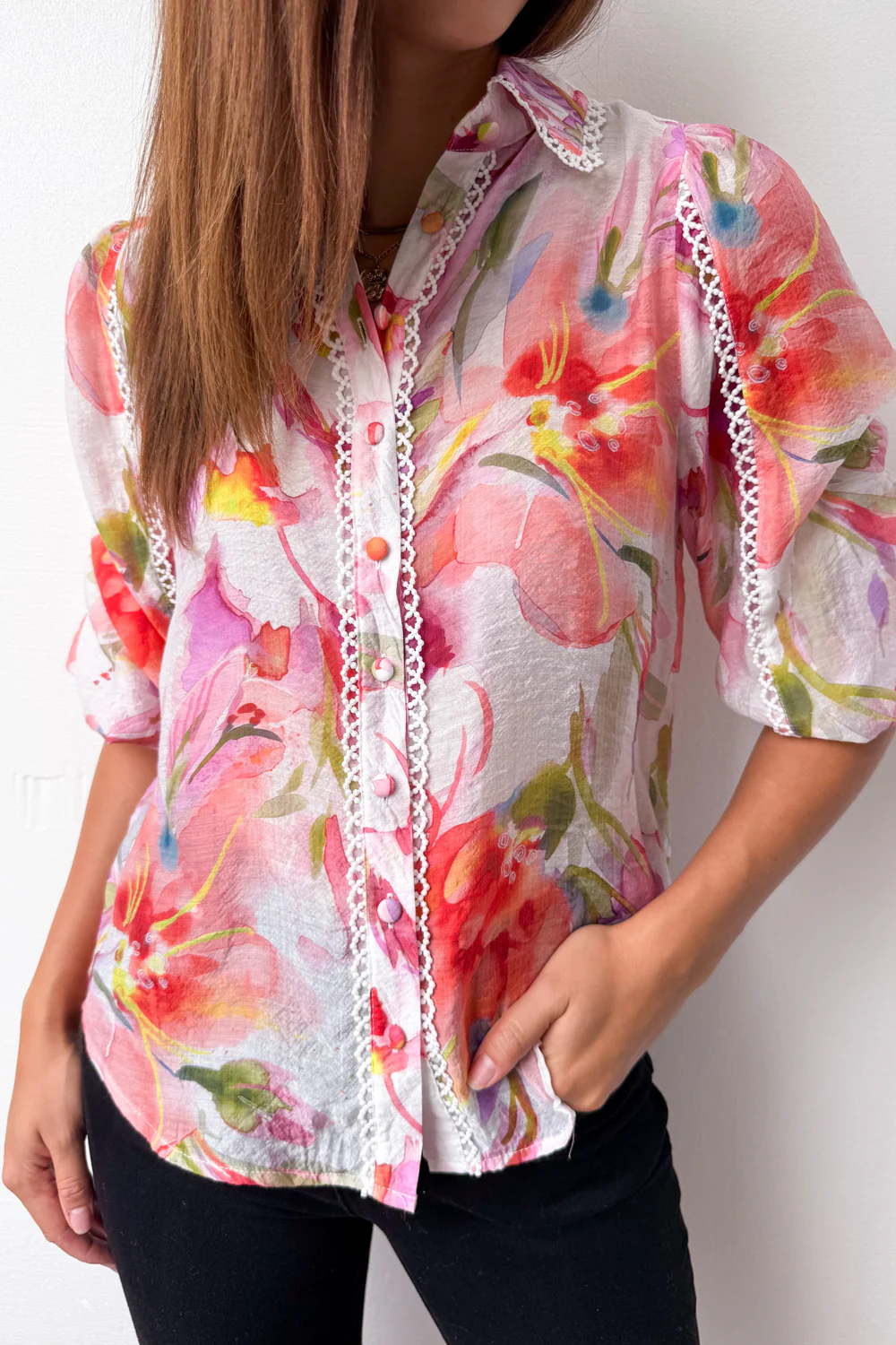 Delilah Shirt - Peach Purple Floral - Image 3