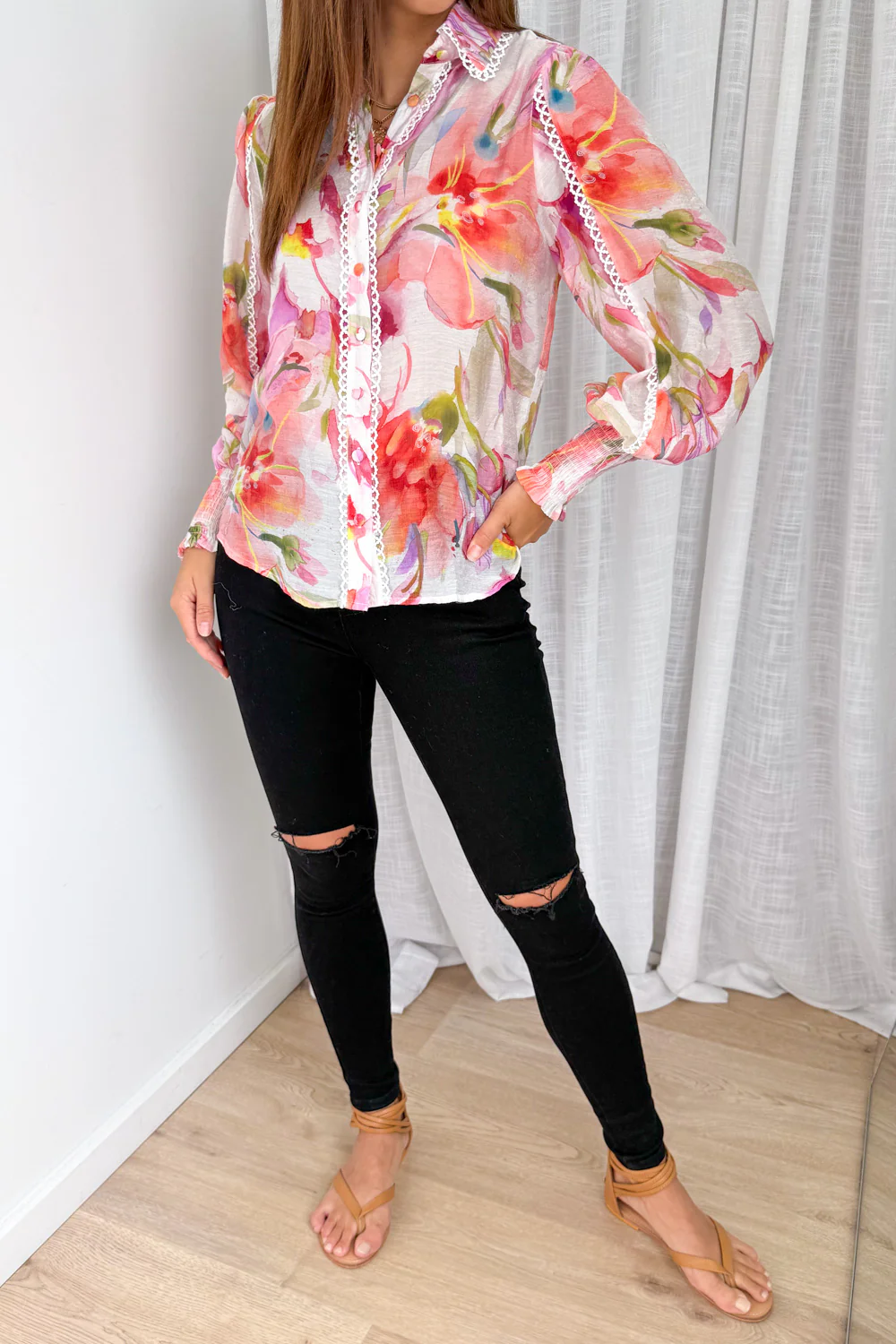 Delilah Shirt - Peach Purple Floral - Image 4