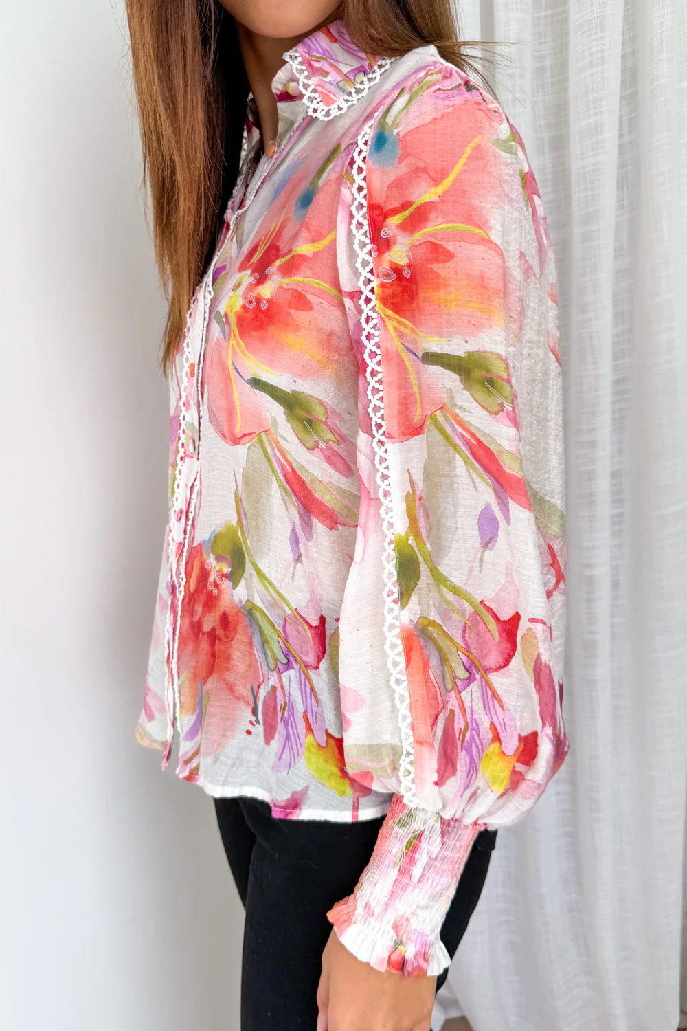 Delilah Shirt - Peach Purple Floral - Image 5