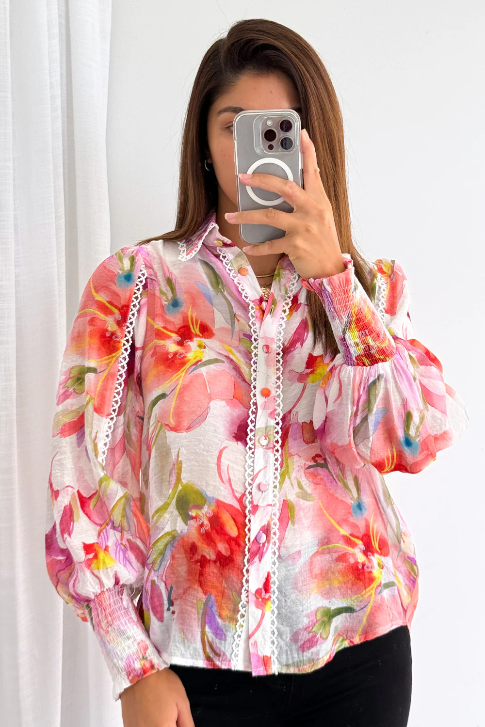 Delilah Shirt - Peach Purple Floral - Image 8