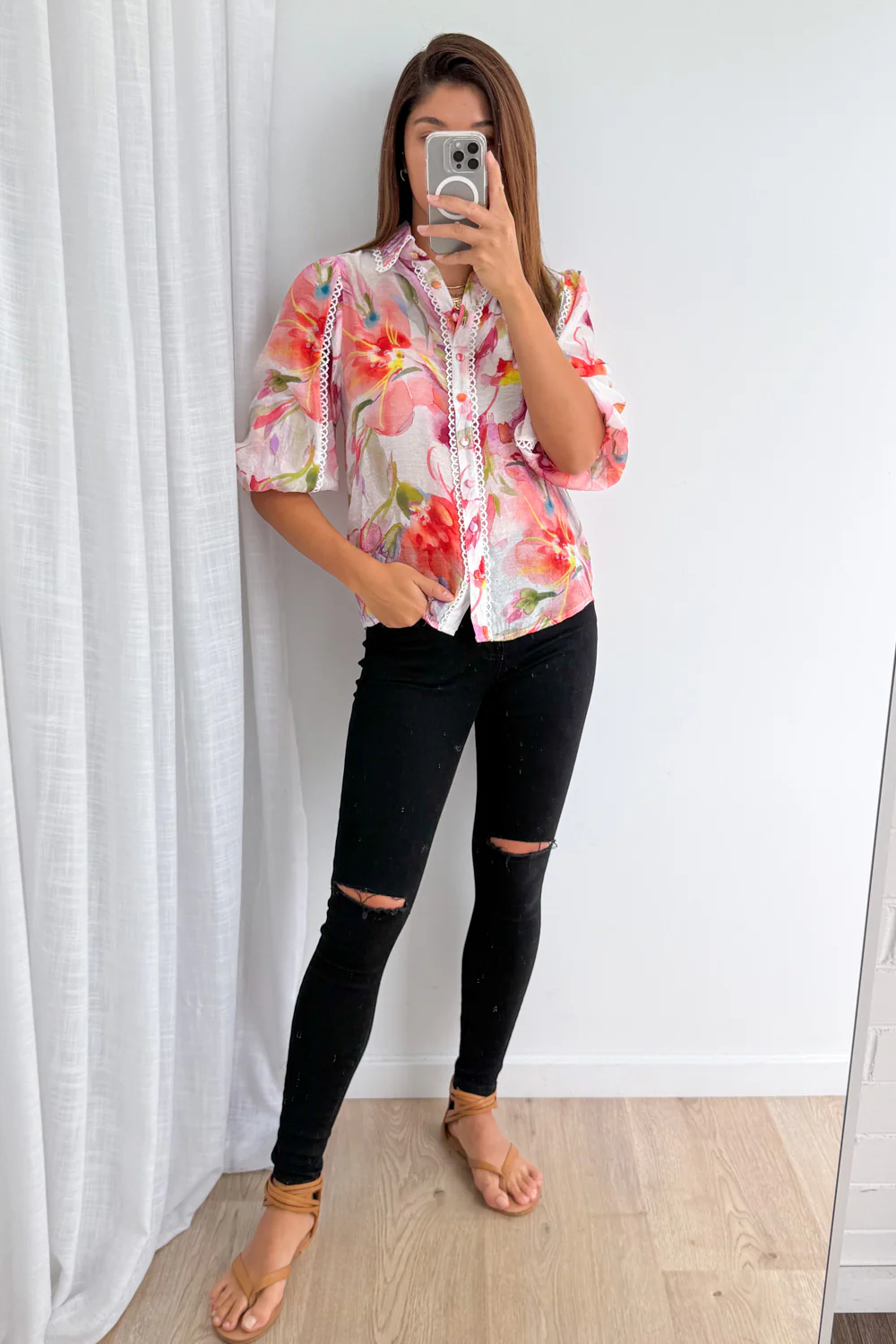 Delilah Shirt - Peach Purple Floral - Image 9