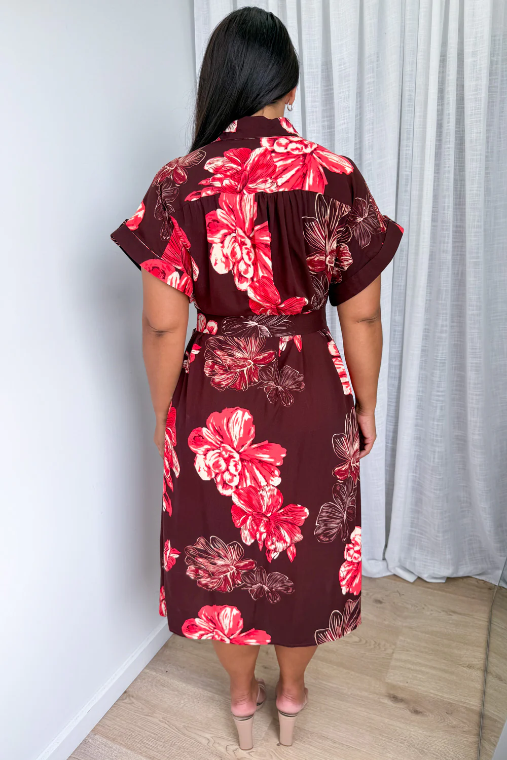 Dollie Dress - Burgundy Red Flower - Image 10
