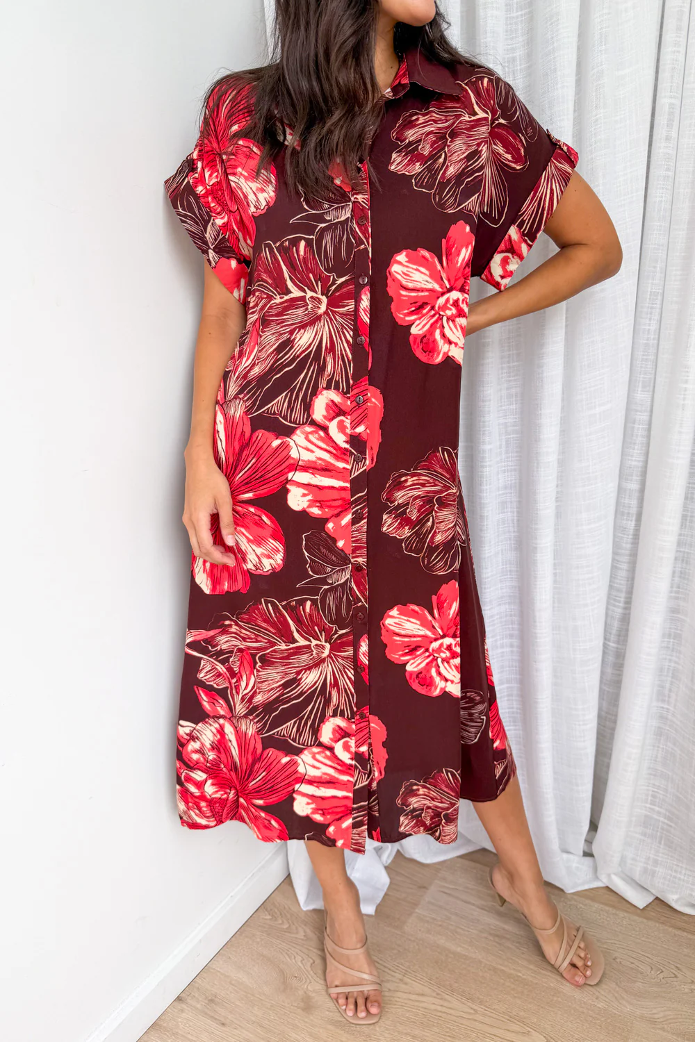 Dollie Dress - Burgundy Red Flower - Image 3