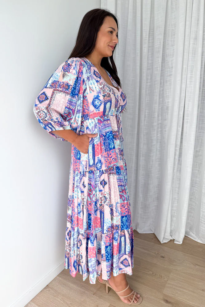 Dune Dress - Blue Pink Patchwork - Image 13