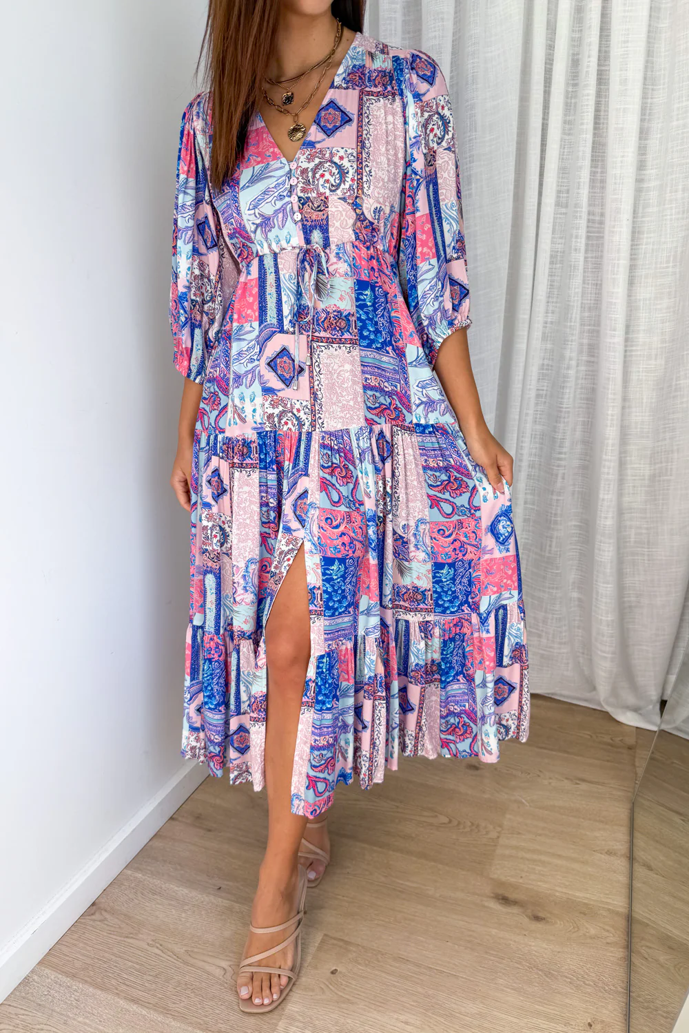 Dune Dress - Blue Pink Patchwork - Image 2
