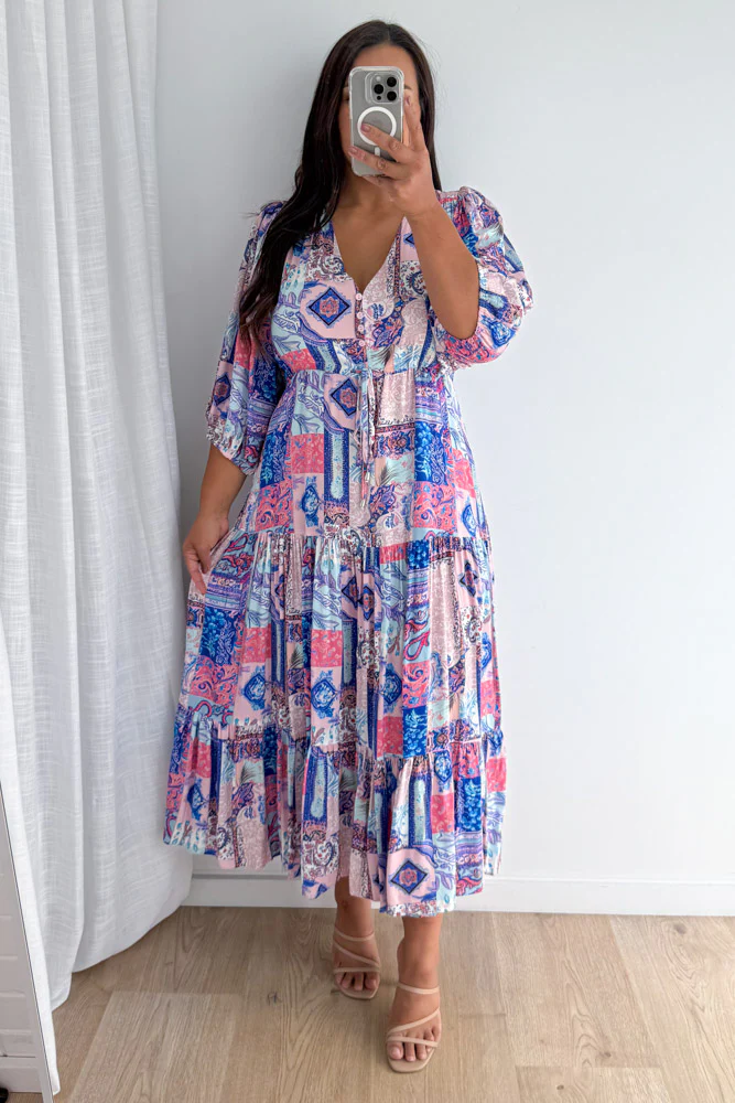 Dune Dress - Blue Pink Patchwork - Image 15