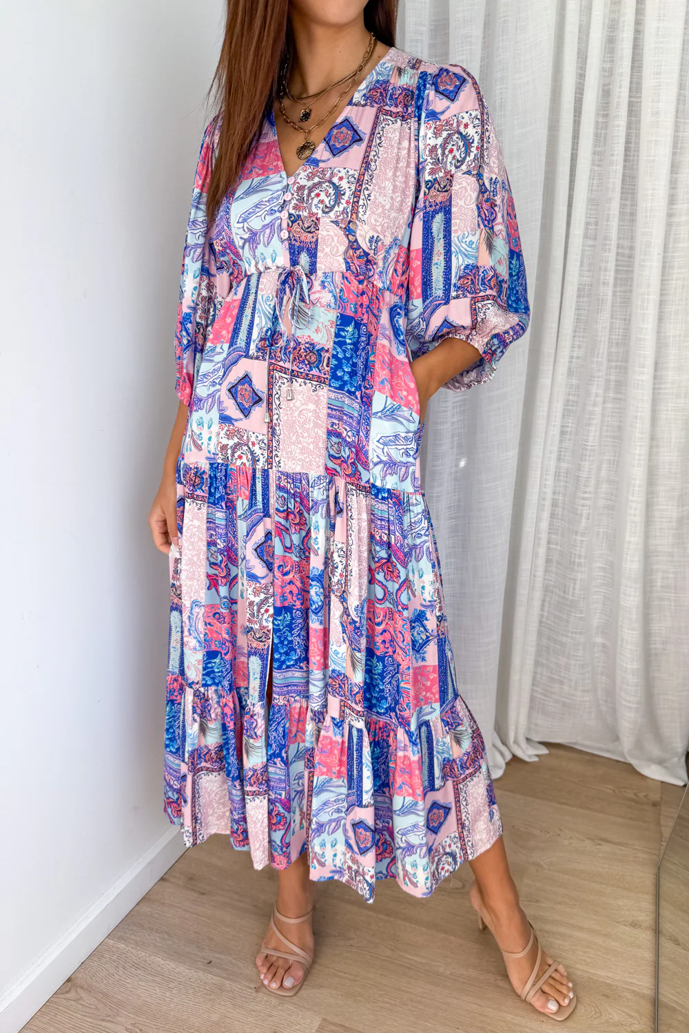Dune Dress - Blue Pink Patchwork - Image 3