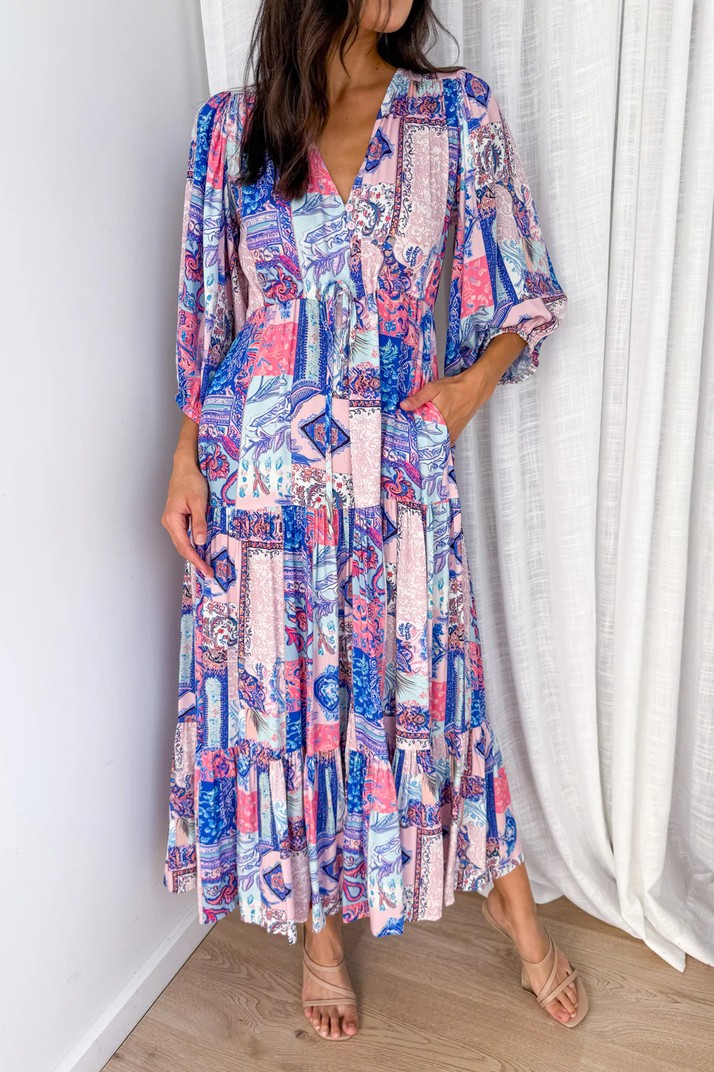 Dune Dress - Blue Pink Patchwork - Image 4