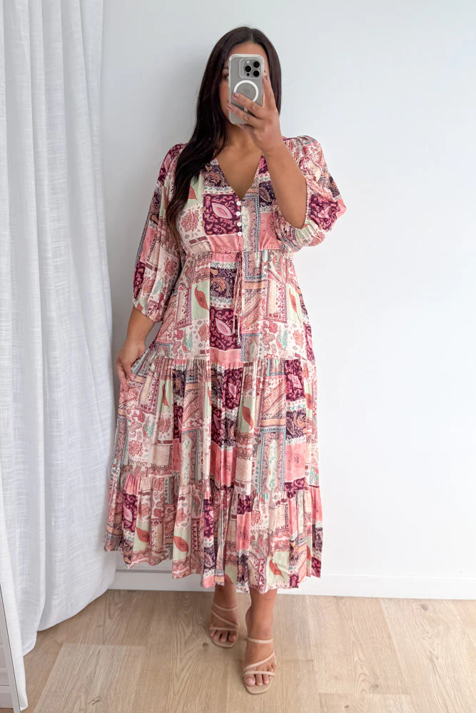 Dune Dress - Pink Wine Patchwork - Image 6