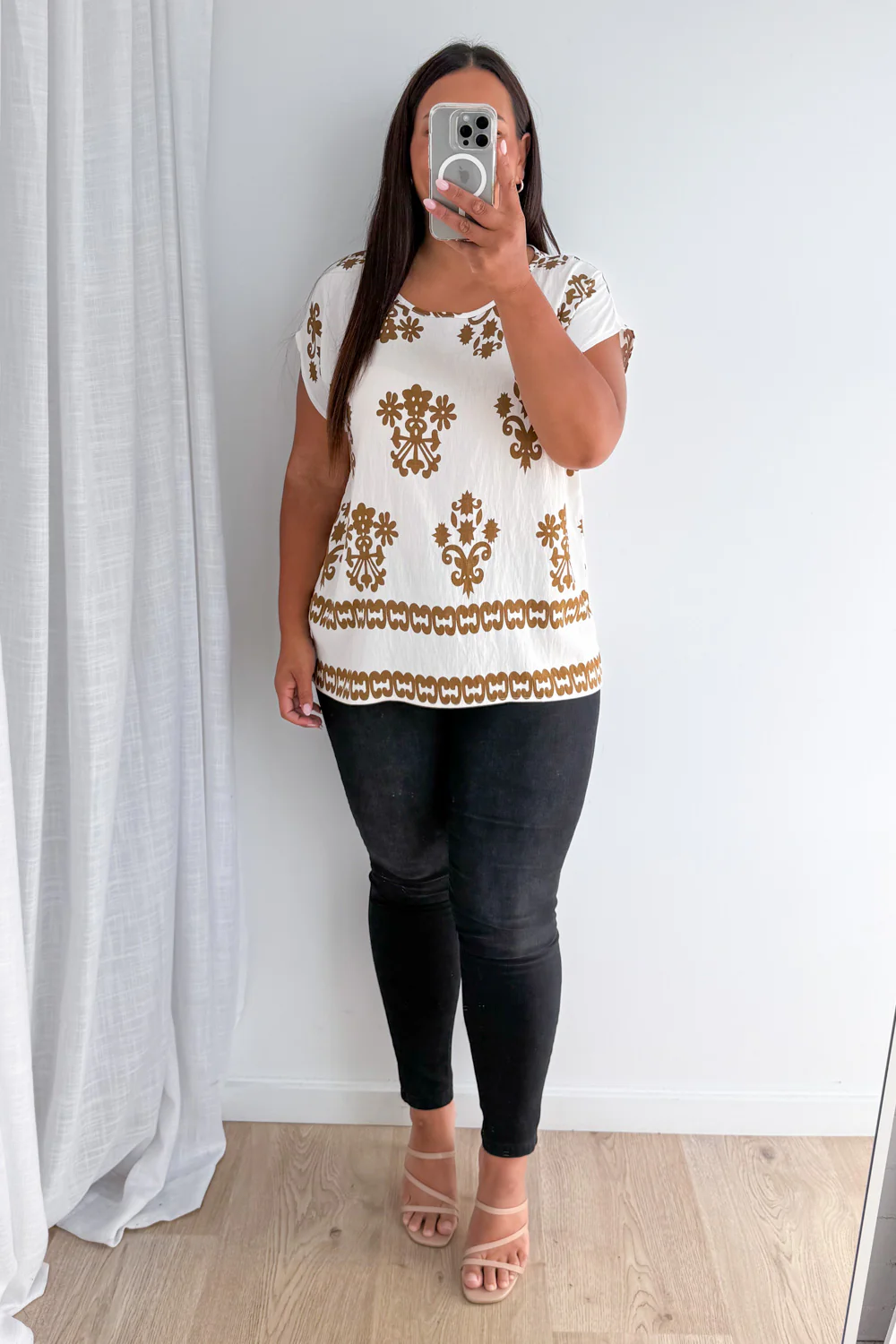Elka Top - Cream Brown Print - Image 10
